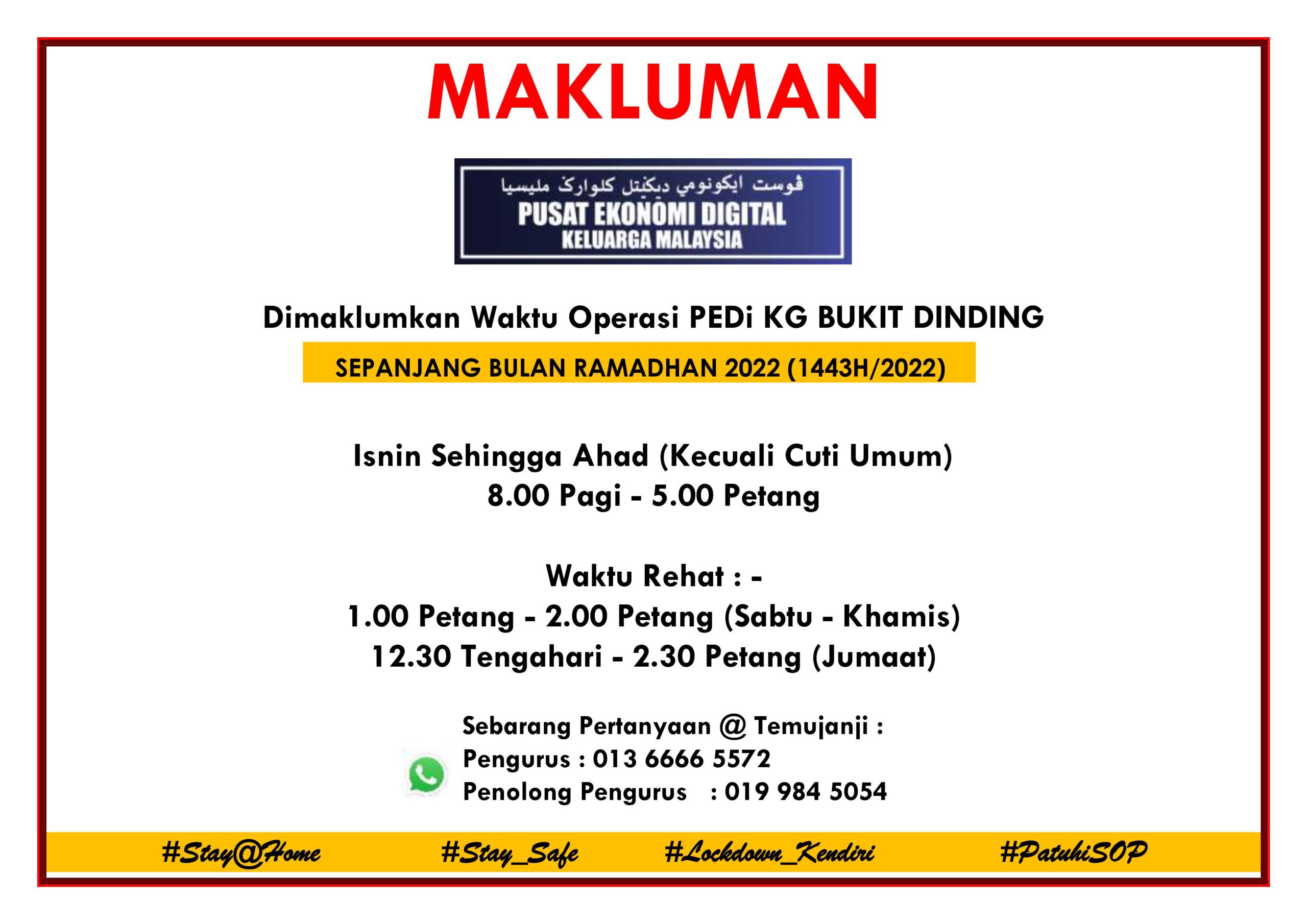 Waktu Operasi PEDi Kg Bukit Dinding