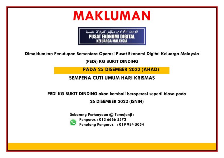 Notis Cuti Penutupan PEDi